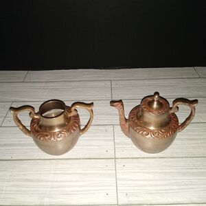 Vintage Brass Coffee Tea Creamer And Sugar Set